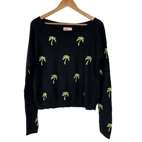 Y2K Hollister Sweater Womens Small Black & Green Palm Tree Pullover - Picture 5 of 5